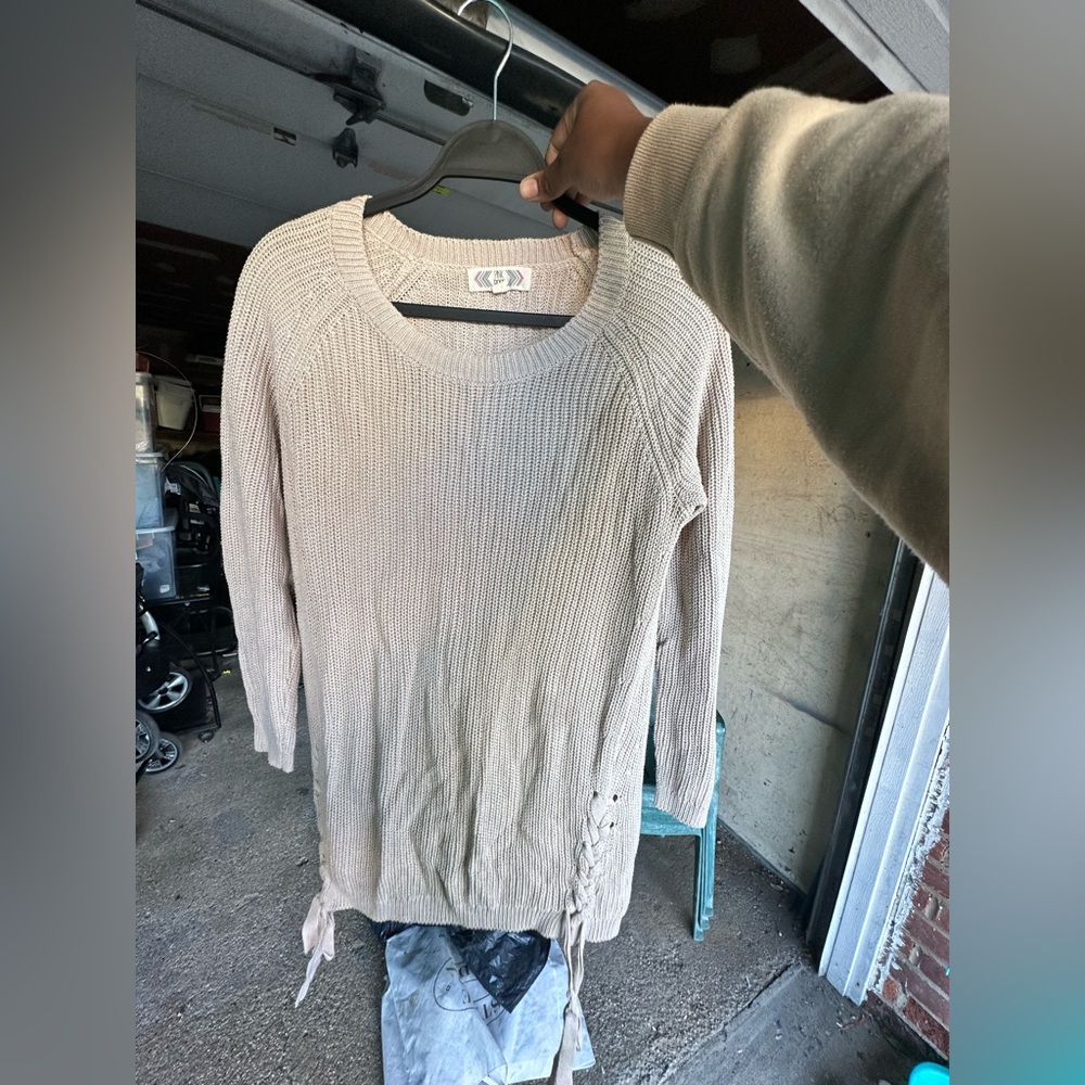 Beige Knit Sweater with Side Ties